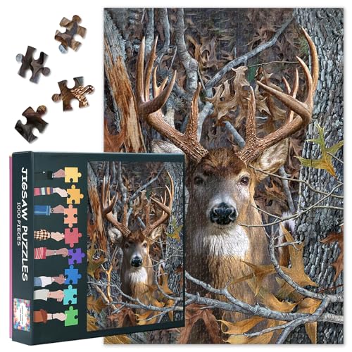 Deer Puzzle 1000 Teile Erwachsene, schwierige herausfordernde Familie Puzzle Waldtier, 70 x 50 cm Jigsaw Puzzles Baum Zweig Kunst für Frauen Männer (Wildlife-Serie) von TISHIRON
