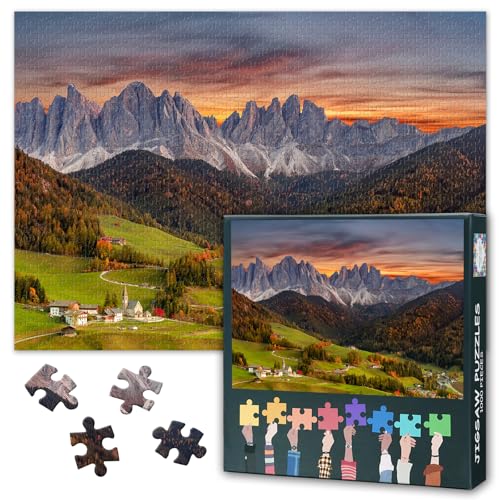 Dolomiten Landschaft Puzzle 1000 Teile - Bergpanorama Santa Maddalena Italien | Naturkunst Erwachsenenpuzzle - 27.5x19.7 Zoll Dolomiten Landschaft Puzzle 1000 Teile - Bergpanorama Santa Maddalena Italien | Naturkunst Erwachsenenpuzzle - 27.5x19.7 Zoll von TISHIRON