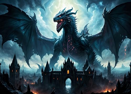 Drachen-Puzzle, 1000 Teile, Fantasy-Wildtier-Puzzles für Erwachsene, 1000 Teile, herausforderndes Puzzle, perfekt für Spieleabende, fertiges Puzzle, Größe 50 x 70 cm von TISHIRON