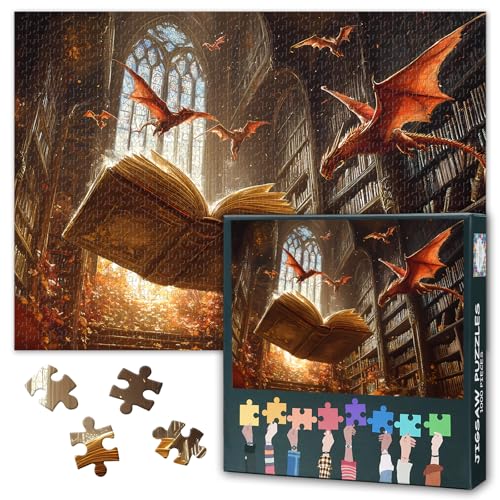Drachen Puzzles 1000 Teile, Bücher Puzzle Erwachsene, 1000 Teile Puzzles für Erwachsene, 70 x 50cm Puzzle Impossible Geschicklichkeitsspiel für die Ganze Familie von TISHIRON