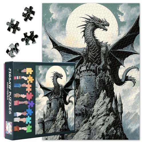 Drachenpuzzle Drache auf dem Hügel im Mondschein Puzzles für Erwachsene 1000 Teile Fantasy-Puzzle 1000 Teile, magisches Puzzle, 50x70 cm Drachenpuzzle Drache auf dem Hügel im Mondschein Puzzles für Erwachsene 1000 Teile Fantasy-Puzzle 1000 Teile, magisches Puzzle, 50x70 cm von TISHIRON