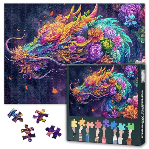 Dragon 1000 Teile Puzzle für Erwachsene, orientalischer Loong, dessen Körper mit bunten Blumen bedeckt ist, Puzzles 1000 Teile, unmögliche Herausforderungen, 49,5 x 69,5 cm Dragon 1000 Teile Puzzle für Erwachsene, orientalischer Loong, dessen Körper mit bunten Blumen bedeckt ist, Puzzles 1000 Teile, unmögliche Herausforderungen, 49,5 x 69,5 cm von TISHIRON
