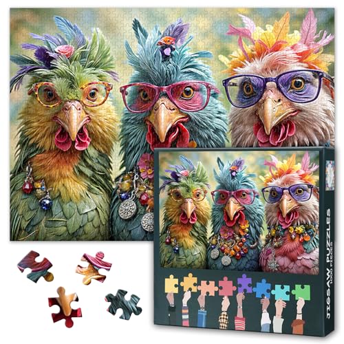 EIN Huhn mit Brille und Perlen Puzzle für Erwachsene 1000 Teile – Modische Tiere, jedes Teil ist EIN Unikat, DIY-Puzzles zum Stressabbau, Moderne Wanddekoration für Ihr Zuhause, Geschenk 70 x 50 cm von TISHIRON