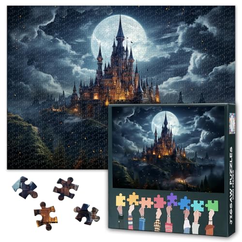 Enchanted Castle Puzzles 1000 Teile Burgen auf schwimmenden Inseln, Puzzle für Erwachsene, Dekompressionspuzzle für Erwachsene, Spiele, Heimdekoration, herausforderndes Puzzle, Geschenke, 69 x 50 cm von TISHIRON