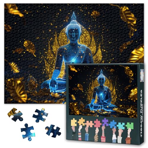 Erwachsene Buddha-Puzzle 1000 Stücke, leuchtende Lotus-Puzzle, Erwachsene-Puzzle, Erwachsene-Puzzle-Spiel oder Spielzeug, geeignet für ältere Freunde 50x70cm von TISHIRON