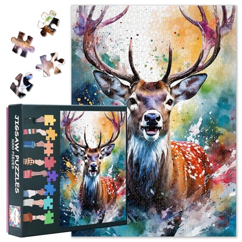 Erwachsene Hirsch Puzzles 1000 Stück, Tier Puzzle, Erwachsene Puzzles, Erwachsene Puzzle Spiel oder Spielzeug, geeignet für ältere Freunde 50 x 70cm von TISHIRON