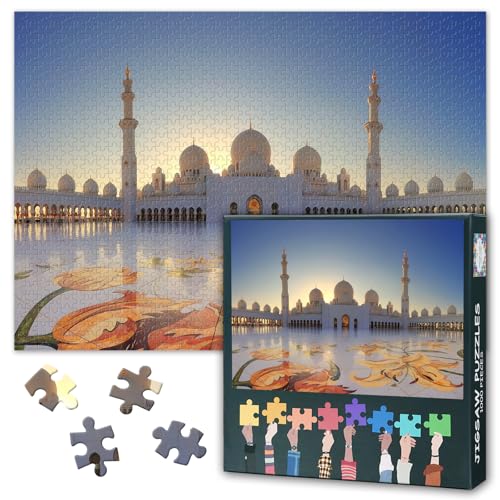 Erwachsene Islamische Puzzle 1000 Blöcke, Abu Dhabi Große Moschee Puzzle, Erwachsene Erwachsene Puzzle, Puzzle-Spiel oder Spielzeug für ältere Freunde 50x70cm von TISHIRON