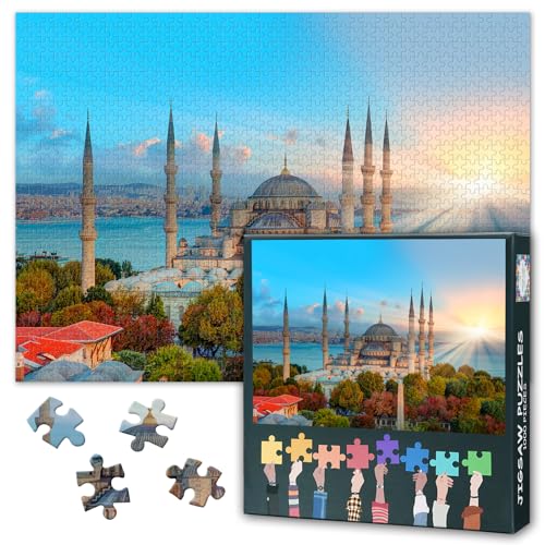 Erwachsene Puzzle 1000 Blöcke, Blaue Moschee Puzzle, türkische islamische Wahrzeichen für Erwachsene Puzzle, Erwachsene Puzzle oder Spielzeug für ältere Freunde 50x70cm von TISHIRON