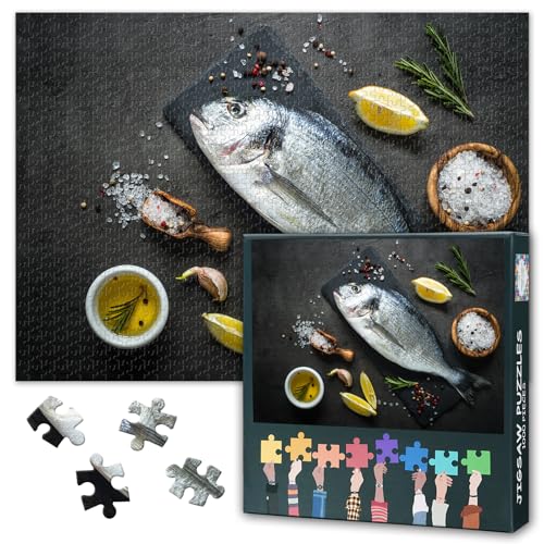Erwachsene Puzzle 1000 Blöcke, Fisch-Dorado-Puzzle, Dorado und Zutaten für Erwachsene-Puzzle, Erwachsene Puzzle-Spiele oder Spielzeug, geeignet für ältere Freunde 50x70cm von TISHIRON
