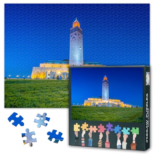 Erwachsene Puzzle 1000 Blöcke, Hassan II Moschee Puzzle, Marokko Casablanca Erwachsene Puzzle, Erwachsene Puzzle-Spiele oder Spielzeug, geeignet für ältere Freunde 50x70cm von TISHIRON