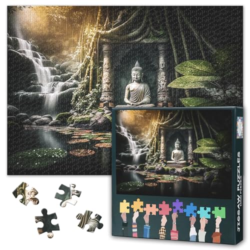 Erwachsene Puzzle 1000 Blöcke, Zen-Buddha-Puzzle, Erwachsene Wasserfall-Puzzle, Erwachsene Puzzle-Spiele oder Spielzeug, geeignet für ältere Freunde 50x70cm von TISHIRON