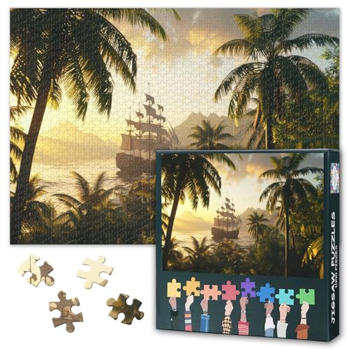 Erwachsene Puzzle 1000 Blöcke, legendäres Piratenschiff Puzzle, Viking Piratenschiff Erwachsene Puzzle, Erwachsene Puzzle-Spiele oder Spielzeug für ältere Freunde 50X70CM von TISHIRON