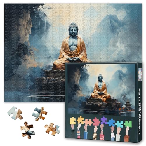 Erwachsene Puzzle 1000 Blöcke Buddha-Statue, sitzende Buddha-Puzzle, buddhistische Erwachsene-Puzzle, Erwachsene Puzzle-Spiele oder Spielzeug, geeignet für ältere Freunde 50x70cm von TISHIRON