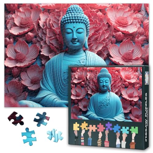 Erwachsene Puzzles 1000 Stücke, Blumen umgeben von Buddha-Puzzles, Erwachsene Puzzles, Erwachsene Puzzle-Spiele oder Spielzeug für ältere Freunde 50x70cm von TISHIRON