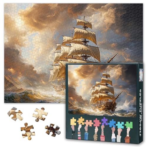 Erwachsene Segelschiff-Puzzle 1000, antike Segelschiff-Puzzle, Erwachsene Wellen-Puzzle, Erwachsene Puzzle-Spiele oder Spielzeug, geeignet für ältere Freunde 50X70CM von TISHIRON