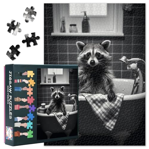 Erwachsene Tier Puzzle 1000 Stück, Bad mit Raccoon Erwachsene Puzzles, Puzzles Spiele oder Spielzeug, geeignet für ältere Freunde 50X70 cm Erwachsene Tier Puzzle 1000 Stück, Bad mit Raccoon Erwachsene Puzzles, Puzzles Spiele oder Spielzeug, geeignet für ältere Freunde 50X70 cm von TISHIRON