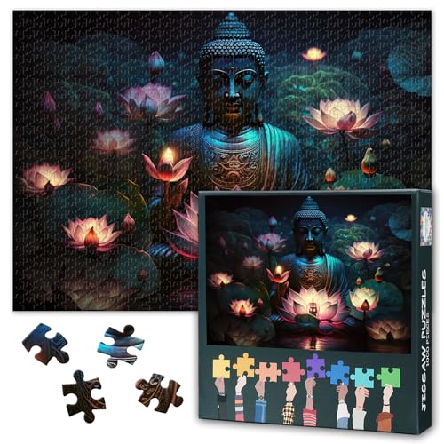 Erwachsene Zen-Buddha-Puzzle 1000 Stück, leuchtende Lotus-Puzzle, Erwachsene-Puzzle, Erwachsene-Puzzle-Spiele oder Spielzeug für ältere Freunde 50x70cm von TISHIRON