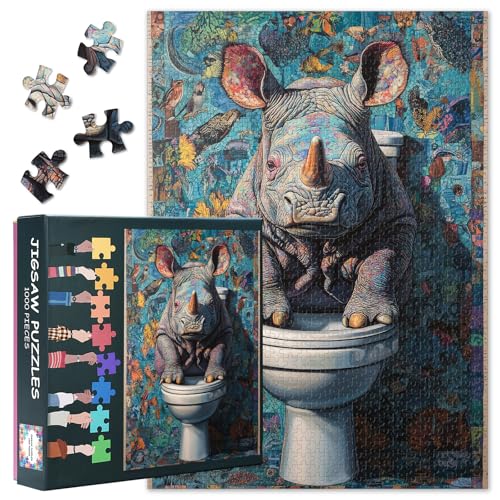 Erwachsenen-Puzzle, 1000 Teile, Toilettentiere, 1000 Teile, Puzzle für Erwachsene, Kunstwerk, Badezimmer, Nashorn, Puzzle, 1000 Teile, herausforderndes Puzzle, fertige Größe 50 x 70 cm Erwachsenen-Puzzle, 1000 Teile, Toilettentiere, 1000 Teile, Puzzle für Erwachsene, Kunstwerk, Badezimmer, Nashorn, Puzzle, 1000 Teile, herausforderndes Puzzle, fertige Größe 50 x 70 cm von TISHIRON