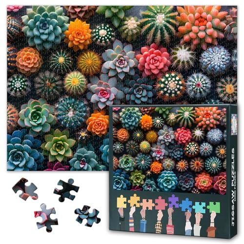 Erwachsenenpuzzle 1000 Teile - Sukkulenten & Kakteen Kunst, Botanische Wüstenpflanzen Design - Top Puzzle für Erwachsene 27.5x19.7 Zoll von TISHIRON