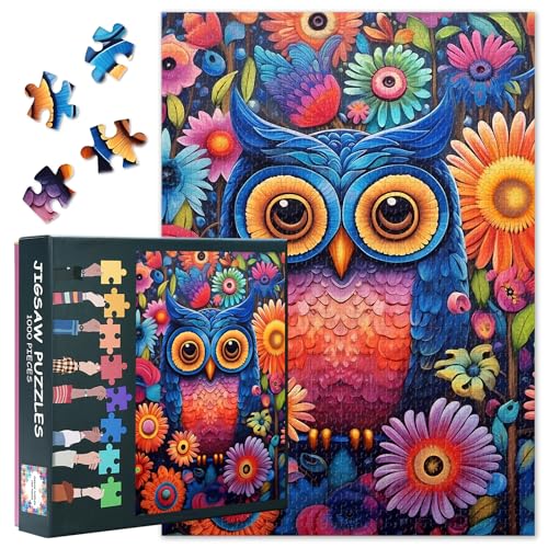 Eulen-Puzzles für Erwachsene – Herausfordernde Puzzles für Erwachsene, Tier- und Blumen-Design, schwierig (69,8 x 50 cm), Familienspielabend, Aktivität und moderne Wanddekoration für Zuhause von TISHIRON