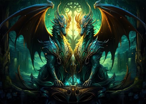 Fantasy Puzzles, Ancient Dragons with Scales of Emerald and Gold Puzzle for Adults 1000 Pieces, Impossible Challenging Difficult Jigsaw Puzzles for Adults, 50x70 cm von TISHIRON