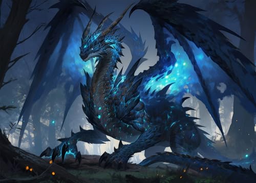 Fantasy-Puzzles, Drache in einem dunklen Wald mit Lichtern, Puzzle für Erwachsene, 1000 Teile, unmöglich schwierige Puzzles für Erwachsene, 50x70 cm von TISHIRON