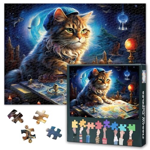 Fantasy Puzzles, Eine Katze, die EIN Astronom und EIN Geologe ist Puzzle für Erwachsene 1000 Teile, unmögliche herausfordernde schwierige Puzzlespiele für Erwachsene, 50x70 cm von TISHIRON
