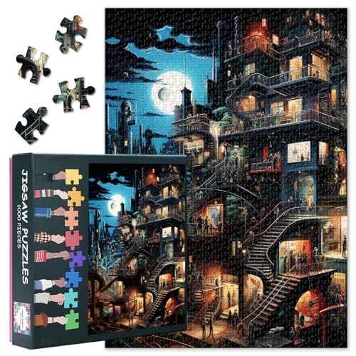 Fantasy-Puzzles, Fantasy-Stadt bei Nacht-Puzzle für Erwachsene, 1000 Teile, Unmöglich schwierige Puzzles für Erwachsene, 50x70 cm Fantasy-Puzzles, Fantasy-Stadt bei Nacht-Puzzle für Erwachsene, 1000 Teile, Unmöglich schwierige Puzzles für Erwachsene, 50x70 cm von TISHIRON