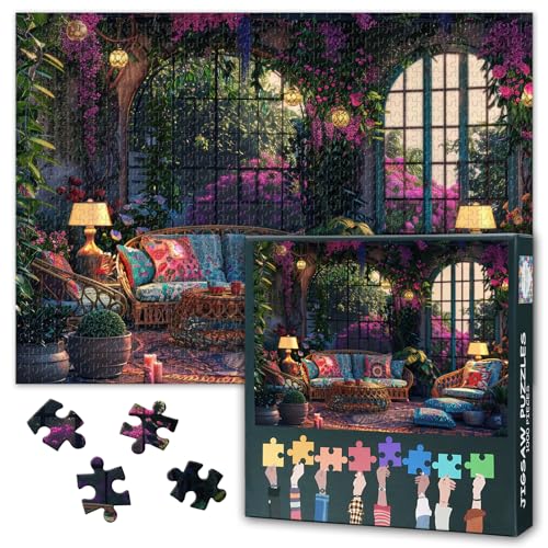 Fantasy-Puzzles für Erwachsene 1000 Teile Blumen Herausfordernde Puzzles für Erwachsene, 70 x 50 cm Puzzlespiel für Frauen Wohnkultur (Greenery-Serie) von TISHIRON