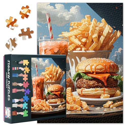 Fast Food Puzzle 1000 Teile für Erwachsene - Cheeseburger & Dessert Komposition, Herausforderndes Premium Puzzle mit 70x50 cm Motiv Fast Food Puzzle 1000 Teile für Erwachsene - Cheeseburger & Dessert Komposition, Herausforderndes Premium Puzzle mit 70x50 cm Motiv von TISHIRON