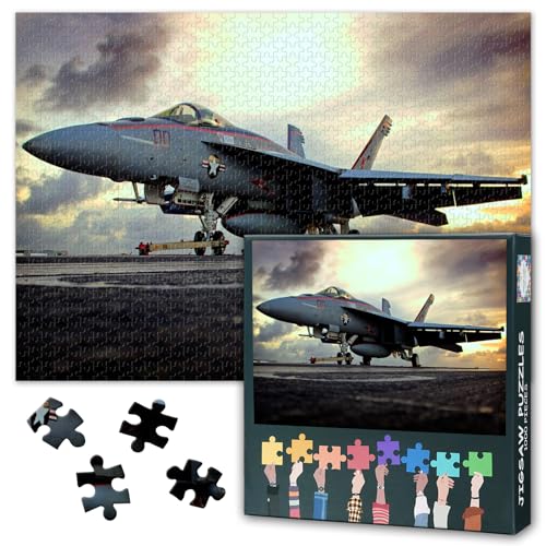 Fighter Jet 1000 Stück Puzzles für Erwachsene, Moderne Flugzeug Poster Puzzles 1000 Stück, Sonnenuntergang Kunst Schwierige unmögliche Herausforderungen, 50x70 cm von TISHIRON