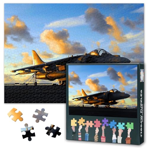 Flugzeug Jigsaw Puzzles Fighter Jet bei Sonnenuntergang Bild Puzzle für Erwachsene 1000 Stück, Fighter Flugzeug unmöglich herausfordernde Puzzles, 50x70 cm von TISHIRON