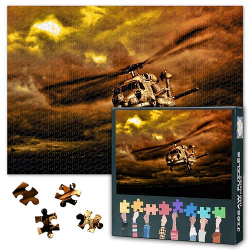 Flugzeug Jigsaw Puzzles für Erwachsene 1000 Stück, Retro Hubschrauber Fliegen in der Luft Puzzles 1000 Stück, Moderne Kunstwerke Schwierige unmögliche Herausforderungen, 50x70 cm von TISHIRON