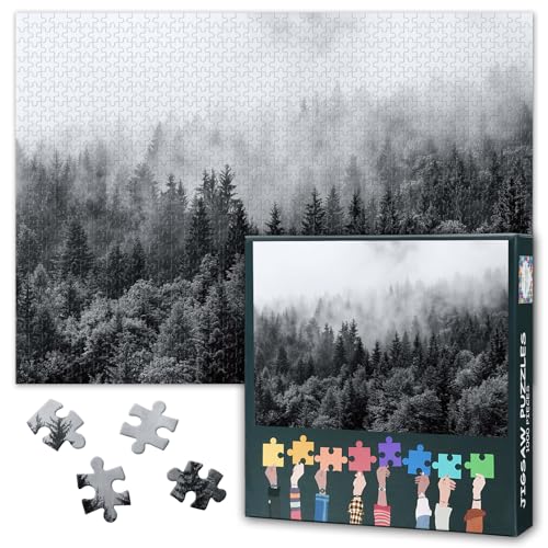 Foerst Puzzles für Erwachsene 1000 Teile, Schwarz-Weiß-Puzzle (70 x 50 cm), Nebelwald Herausfordernde Puzzles für Erwachsene, Familienspiel für Männer und Frauen (Wohnungsdekoration) von TISHIRON