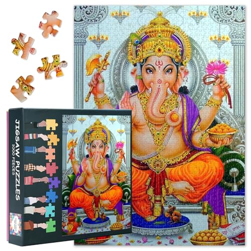 Ganpati Erwachsene Puzzles 1000 Blöcke, Hindu Ganesha Puzzle, Ganesha Erwachsene Puzzles, Puzzle Spiele oder Spielzeug für ältere Freunde 50x70 cm von TISHIRON