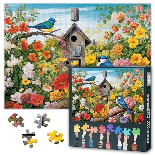 Garten 1000 Teile Puzzle Erwachsene, Herausfordernde Puzzles für Männer Frauen, Vögel 1000 Stück Puzzles für Erwachsene, Naturszene Home Decoration (70 x 50 cm) von TISHIRON