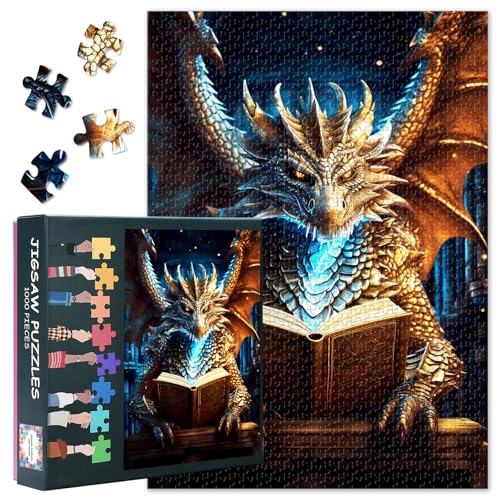 Geheimnisvolle Puzzles für Erwachsene, 1000 Teile, Großes, furchterregendes Fantasy-Drachen-Puzzle, liest EIN magisches Buch, Unmögliche Puzzles für Erwachsene, 50 x 70 cm Geheimnisvolle Puzzles für Erwachsene, 1000 Teile, Großes, furchterregendes Fantasy-Drachen-Puzzle, liest EIN magisches Buch, Unmögliche Puzzles für Erwachsene, 50 x 70 cm von TISHIRON