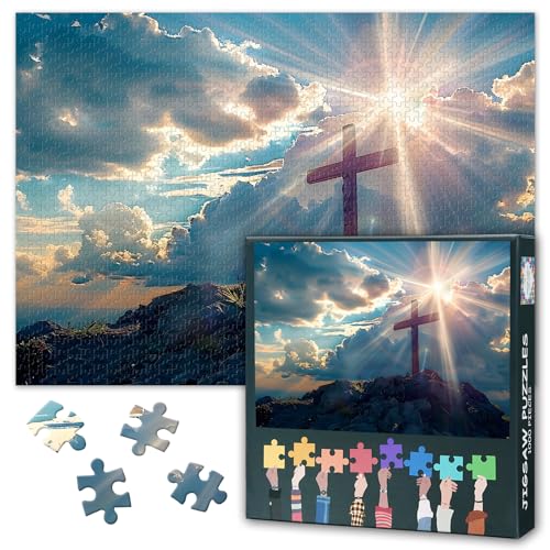 Geistliches Osterfest Puzzles 1000 Pieces, Jedes Kreuz Puzzle Erwachsene, Puzzles für Erwachsene, 70 x 50 cm Puzzle Impossible Geschicklichkeitsspiel für die Ganze Familie von TISHIRON