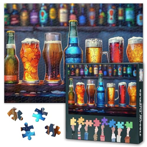 Getränke-Puzzles für Erwachsene, schwieriges Familienpuzzle, Lernspiele, Heimdekoration, Bierflaschen-Thema, herausfordernde Puzzles für Erwachsene, Männer und Frauen, Geschenk (69,8 x 50 cm) von TISHIRON