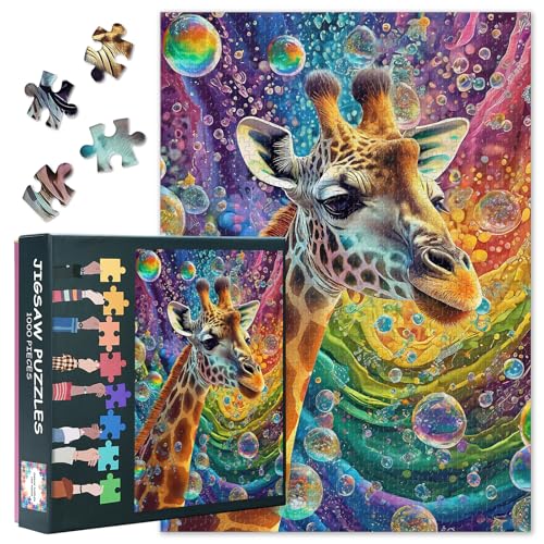 Giraffe Art Puzzle für Erwachsene, herausforderndes Familien-Puzzle-Spiel (Wildtier-Kunst-Thema), Geburtstagsparty-Geschenk für Männer und Frauen, Heimdekoration (69,8 x 50 cm) von TISHIRON