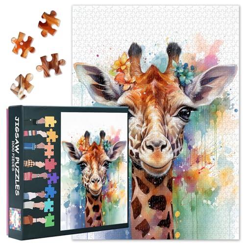 Giraffen-Puzzle, 1000 Teile für Erwachsene, herausfordernde Puzzles für Erwachsene, Tiere, Lernspiele, Heimdekoration, bunt, Familienpuzzle für Spielabende, Größe 50 x 69,8 cm von TISHIRON