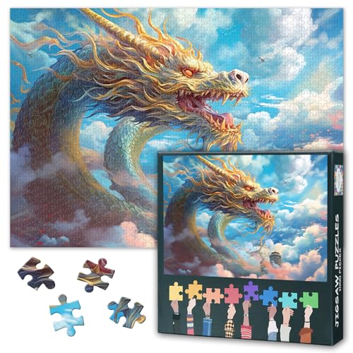 Gold Dragon Jigsaw Puzzles 1000 Stücke für Erwachsene Mythische Kreaturen Puzzles Home Wanddekoration Familie Spielzeug und Geschenke für Erwachsene Fertiggestellt Puzzle Größe: 70x50cm Gold Dragon Jigsaw Puzzles 1000 Stücke für Erwachsene Mythische Kreaturen Puzzles Home Wanddekoration Familie Spielzeug und Geschenke für Erwachsene Fertiggestellt Puzzle Größe: 70x50cm von TISHIRON