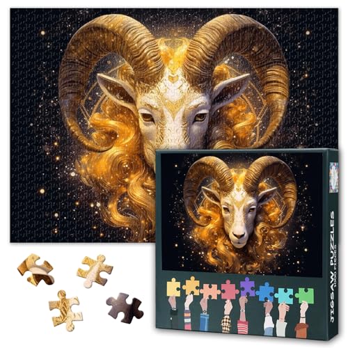 Goldene Serie von Sternzeichen Jigsaw Puzzles für Erwachsene 1000 Stück, Einfach und leidenschaftlich Widder Puzzles für Erwachsene, unmöglich Jigsaw Puzzle, 50x70 cm von TISHIRON