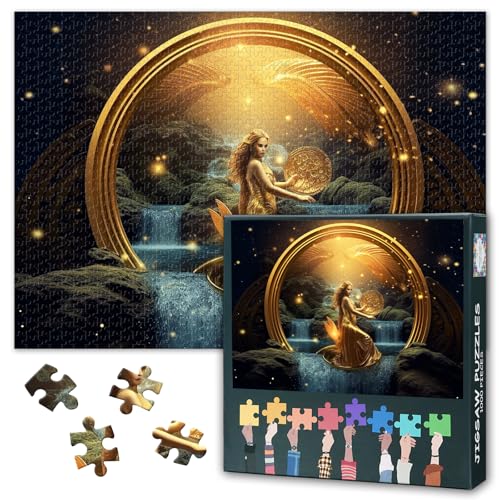 Goldene Serie von Sternzeichen Jigsaw Puzzles für Erwachsene 1000 Stück, Freiheit liebende Wassermann Puzzles für Erwachsene, unmöglich Jigsaw Puzzle, 50x70 cm von TISHIRON