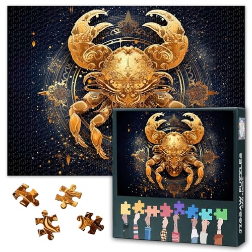 Goldene Serie von Sternzeichen Jigsaw Puzzles für Erwachsene 1000 Stück, loyale und freundliche Krebs Puzzles für Erwachsene, unmögliche Jigsaw Puzzle, 50x70 cm von TISHIRON