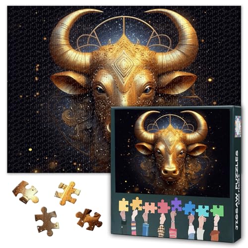 Goldene Serie von Sternzeichen Jigsaw Puzzles für Erwachsene 1000 Stück, stabile und dedizierte Stier Puzzles für Erwachsene, unmögliche Jigsaw Puzzle, 50x70 cm von TISHIRON