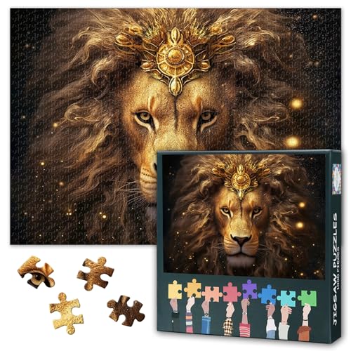 Goldene Serie von Sternzeichen Jigsaw Puzzles für Erwachsene 1000 Stück, zuversichtliche und furchtlose Leo Puzzles für Erwachsene, unmögliche Jigsaw Puzzle, 50x70 cm von TISHIRON