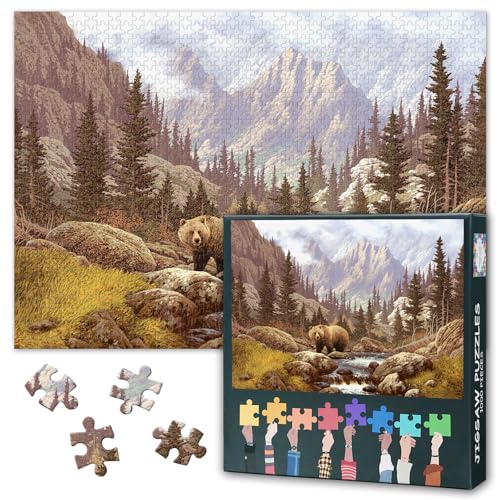 Grizzly Puzzles für Erwachsene 1000 Teile, Landschaft Puzzles, Grizzlybär in den felsigen Bergen Jigsaw Puzzle 1000 Teile, 19,5 x 27,5 Zoll von TISHIRON