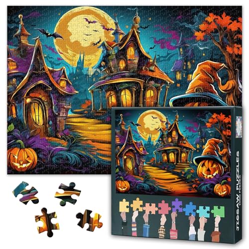 Halloween Kürbis Puzzles 1000 Stück Für Erwachsene Kürbis Mit Fledermäusen Jigsaw Puzzles Für Erwachsene Geschenk Home Decor Herausforderung Puzzle Für Puzzle-Liebhaber Dekompression 70cmx50cm von TISHIRON