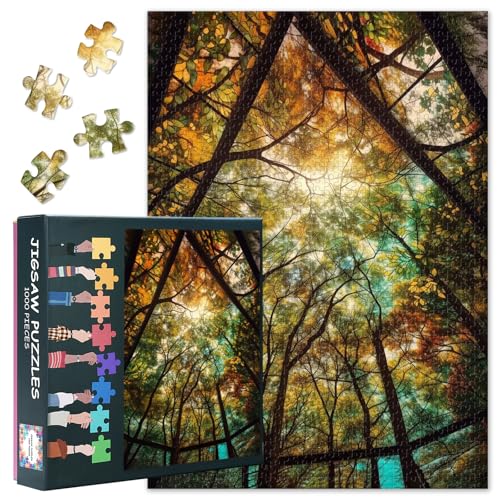 Herbstwald Puzzle 1000 Teile Erwachsene - Leuchtende Laubfarben Landschaft, Premium Herbstmotiv Puzzle 70x50 cm von TISHIRON